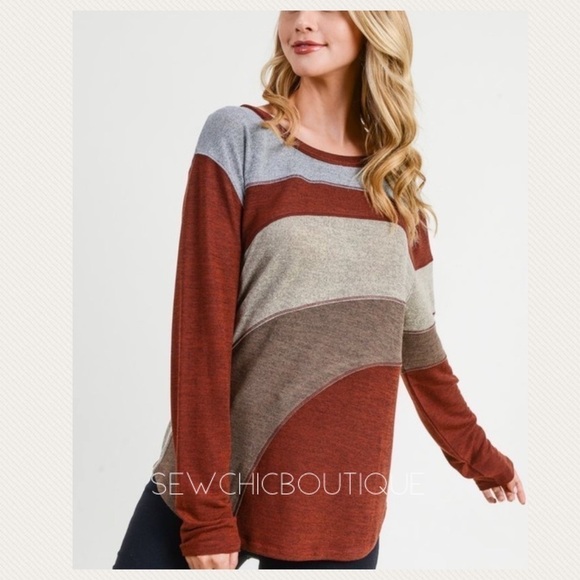 Burgundy Long Sleeve Retro Pattern Top - Picture 1 of 6